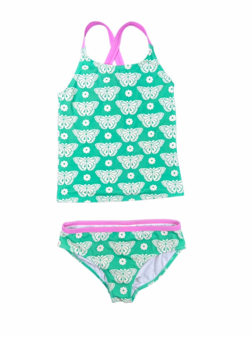 MINI BODEN Girls Cross Back 2 Pc Butterfly Print Tankini - 9-10Y